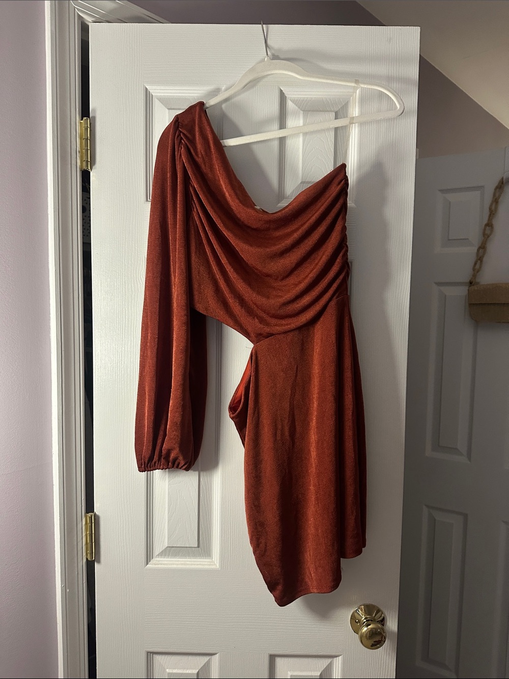 Altar'd State Rust Long Sleeve One-Shoulder Bodycon Mini Dress